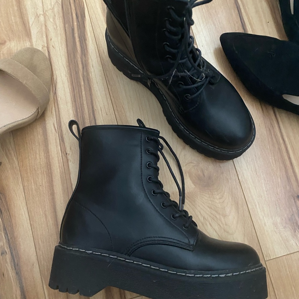 Black Lace-Up Ankle Boots with Zipper